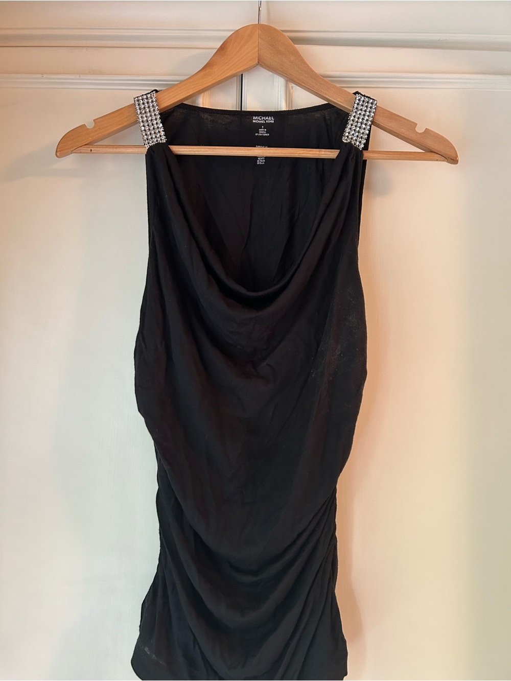 MICHAEL Michael Kors Black Cowl Neck Top with Crystal Straps